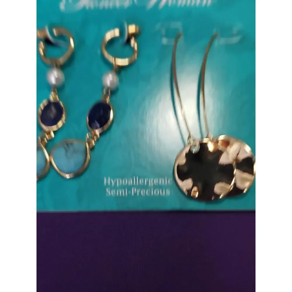 Pioneer Woman Two Pairs Earrings Long Dangle Pierced Threader Semiprecious New